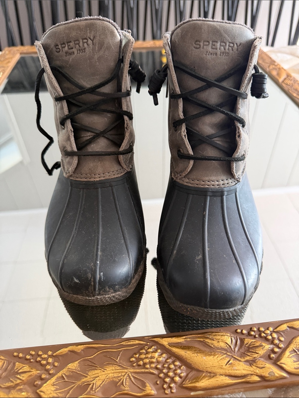 Sperry Waterproof Duck Boots in grey and Black